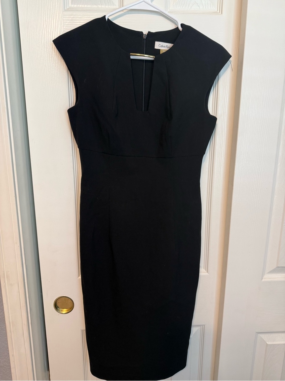 Calvin Klein Black Midi Sheath Dress with Keyhole